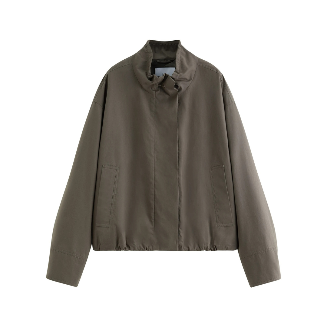 Jacke kurz mit Puffärmeln & Kordelzug – VintageEase Utility Coat