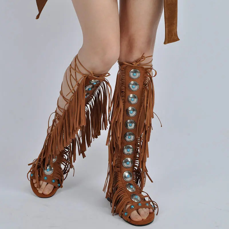 TerraVey | Avelari Knöchelhohe Fransen-Sandalen