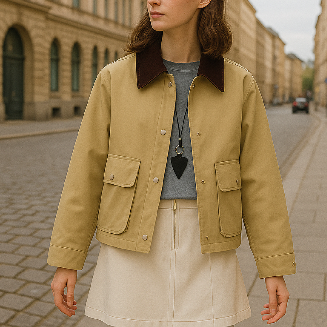Jacke im Retro-Trench-Stil mit Kontrastdetails – Dushu Vintage Coat