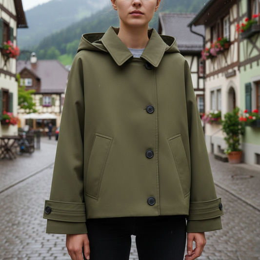 Mantel Damen mit Kapuze & Einreihigem Verschluss – UrbanEase Kurz-Trench