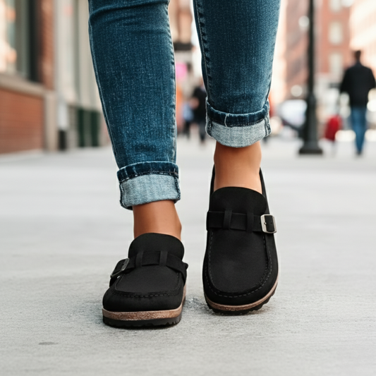 Damen Bequeme Walkingschuhe aus veganem Leder mit rutschfester PU-Sohle – OrthoSlipper