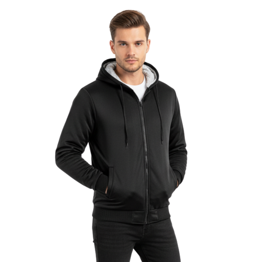 Herren-Fleecejacke mit Wollfutter – Warme Winter-Kapuzenjacke mit Reißverschluss