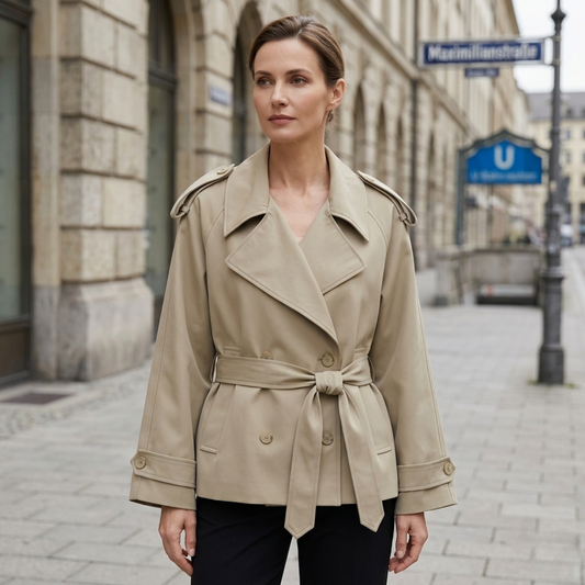 Mantel Damen Kurz-Trenchcoat mit Gürtel & Doppelknopfreihe – Aurelia Coat