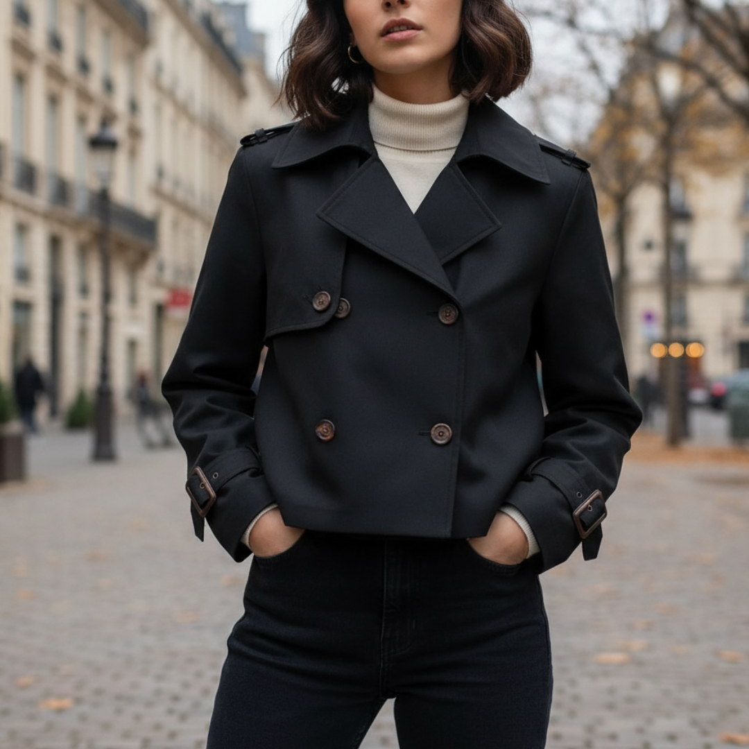 Mantel Damen Kurz Trenchcoat mit Doppelreihe & Streetwear-Design – VintaCropped Coat