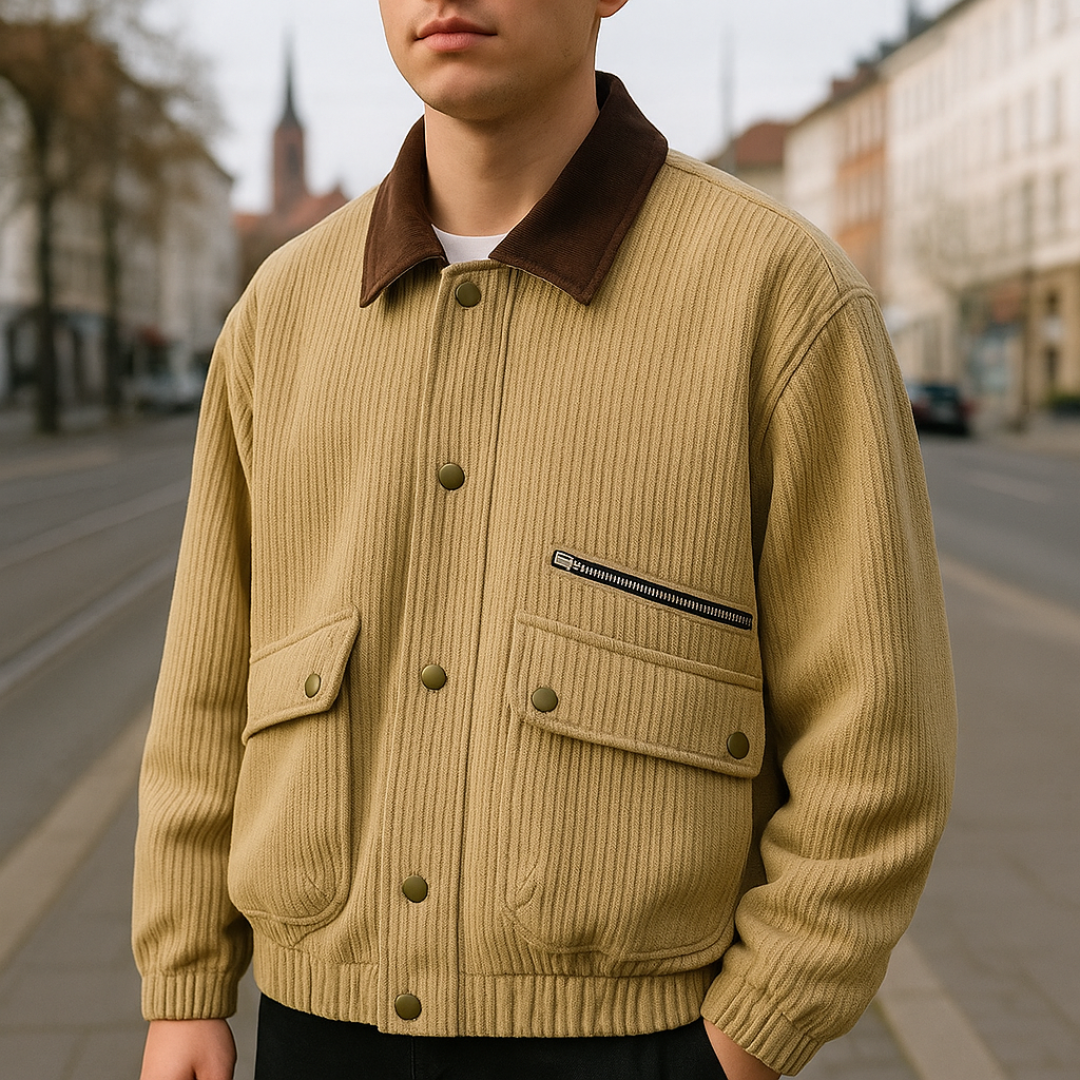 Jacke im Casual-Barn-Stil mit Leder-Look-Kragen & Taschen – PFNW Heritage