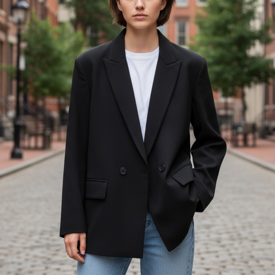 Mantel Damen mit klassischem Reverskragen & Ein-Knopf-Verschluss – LineaForm Blazer