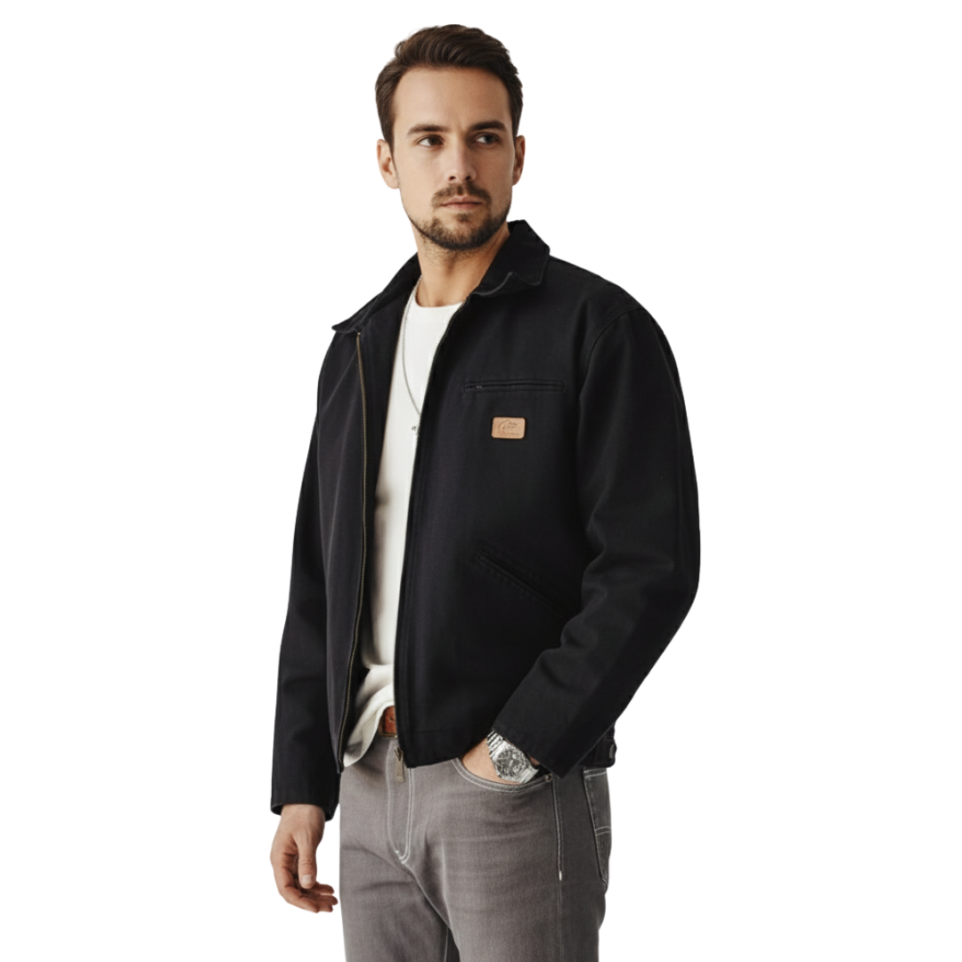 Canvas-Arbeitsjacke für Herren mit Cordkragen – Utility Zip Jacke