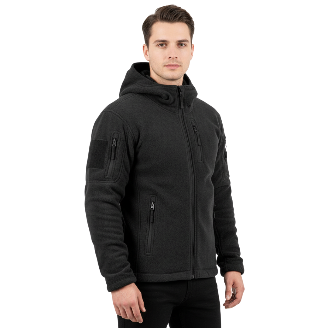Herren Taktische Fleecejacke – Thermo Outdoor Hoodie mit Reißverschlusstaschen