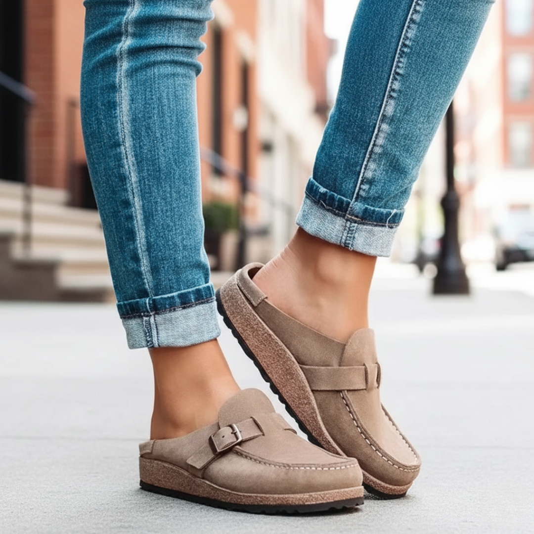 Damen Bequeme Walkingschuhe aus veganem Leder mit rutschfester PU-Sohle – OrthoSlipper