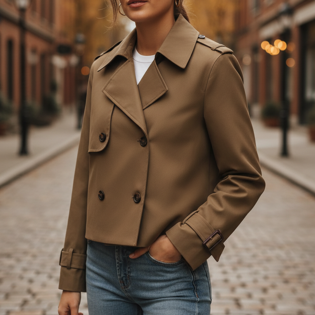 Mantel Damen Kurz Trenchcoat mit Doppelreihe & Streetwear-Design – VintaCropped Coat