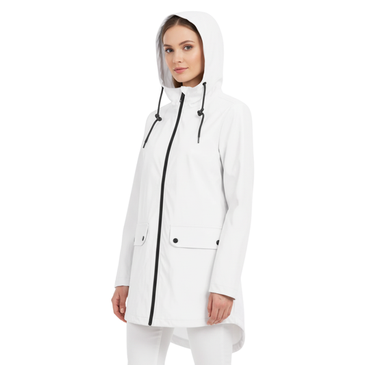 Damen langer Regenmantel mit Kapuze – Leichte winddichte Jacke mit Taschen