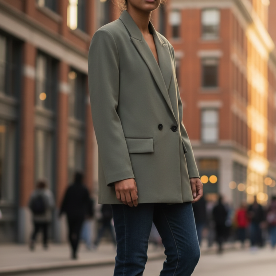 Mantel Damen mit klassischem Reverskragen & Ein-Knopf-Verschluss – LineaForm Blazer