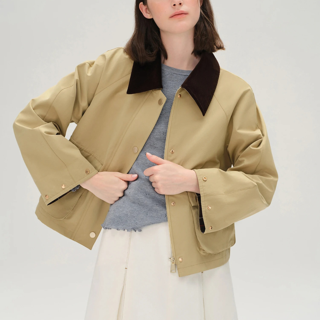 Jacke im Retro-Trench-Stil mit Kontrastdetails – Dushu Vintage Coat