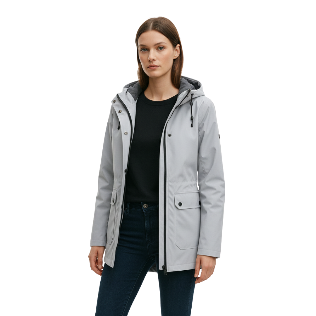 Damen langer Regenmantel mit Kapuze – Leichte winddichte Jacke mit Taschen