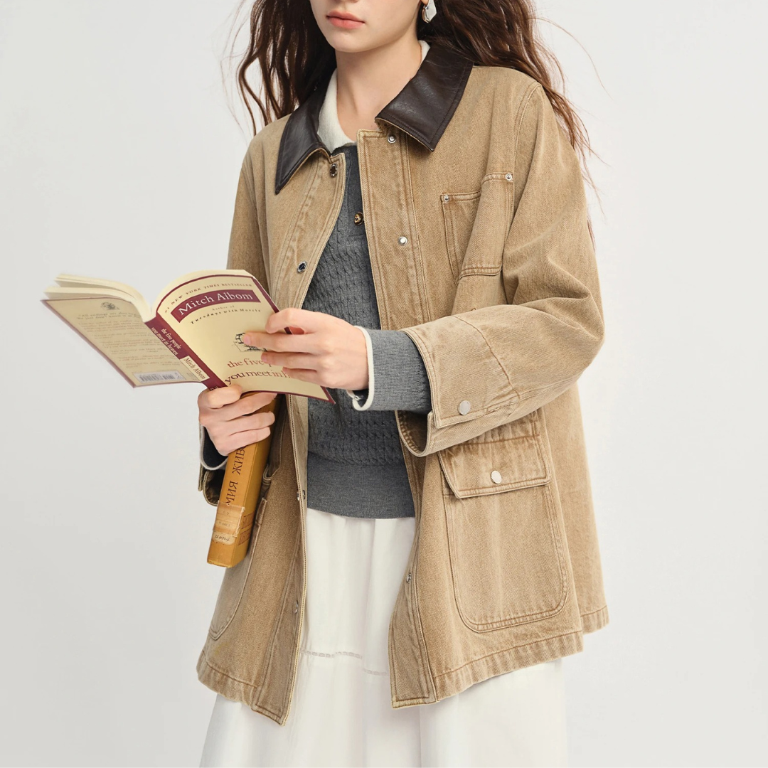 Jacke aus Denim mit Kontrastkragen & Taschen – Urban Heritage