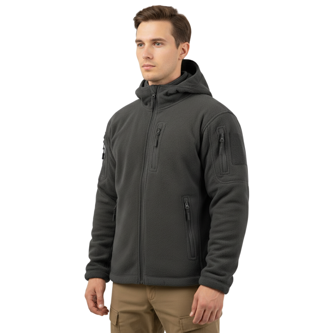 Herren Taktische Fleecejacke – Thermo Outdoor Hoodie mit Reißverschlusstaschen