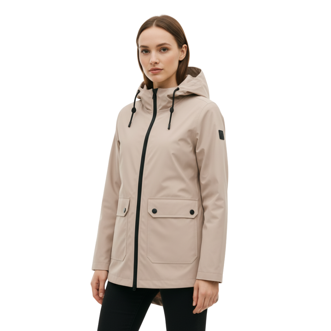 Damen langer Regenmantel mit Kapuze – Leichte winddichte Jacke mit Taschen