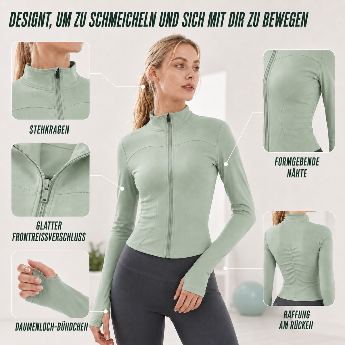 TerraVey | Fluxara Langarm-Trainings-Zip-Jacke figurbetont