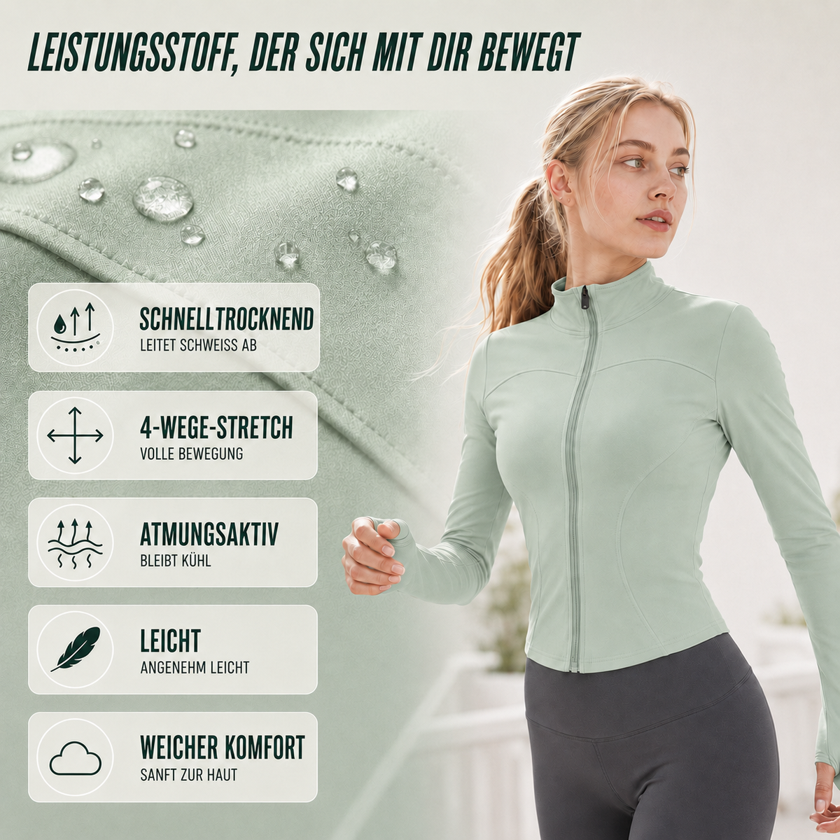 TerraVey | Fluxara Langarm-Trainings-Zip-Jacke figurbetont