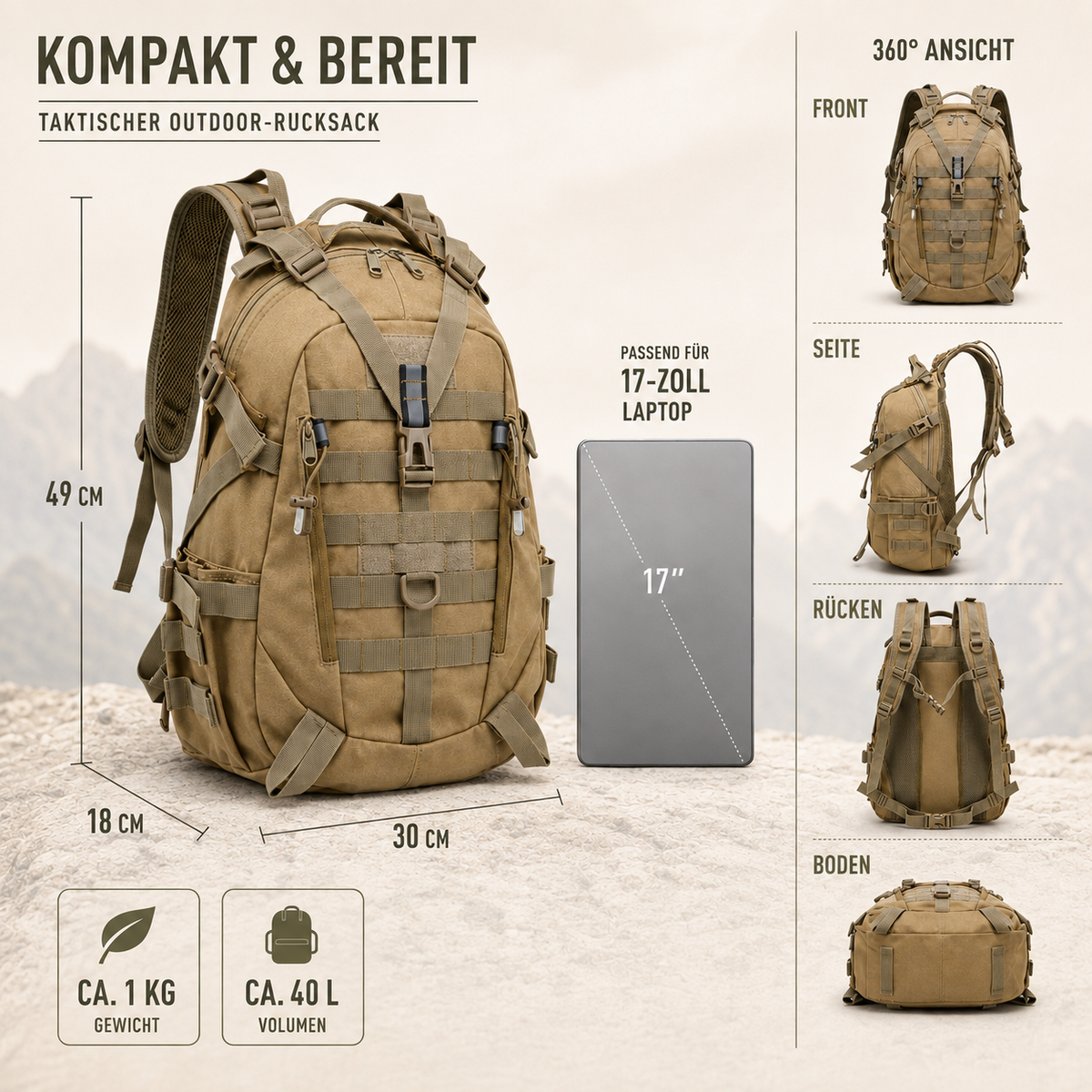 TerraVey | 40-Liter-Taktischer Rucksack