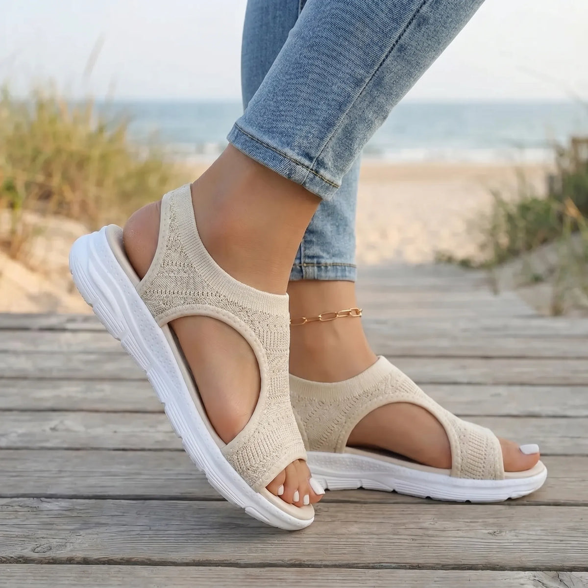 TerraVey | Aerovela Gestrickte Sport-Keilsandalen