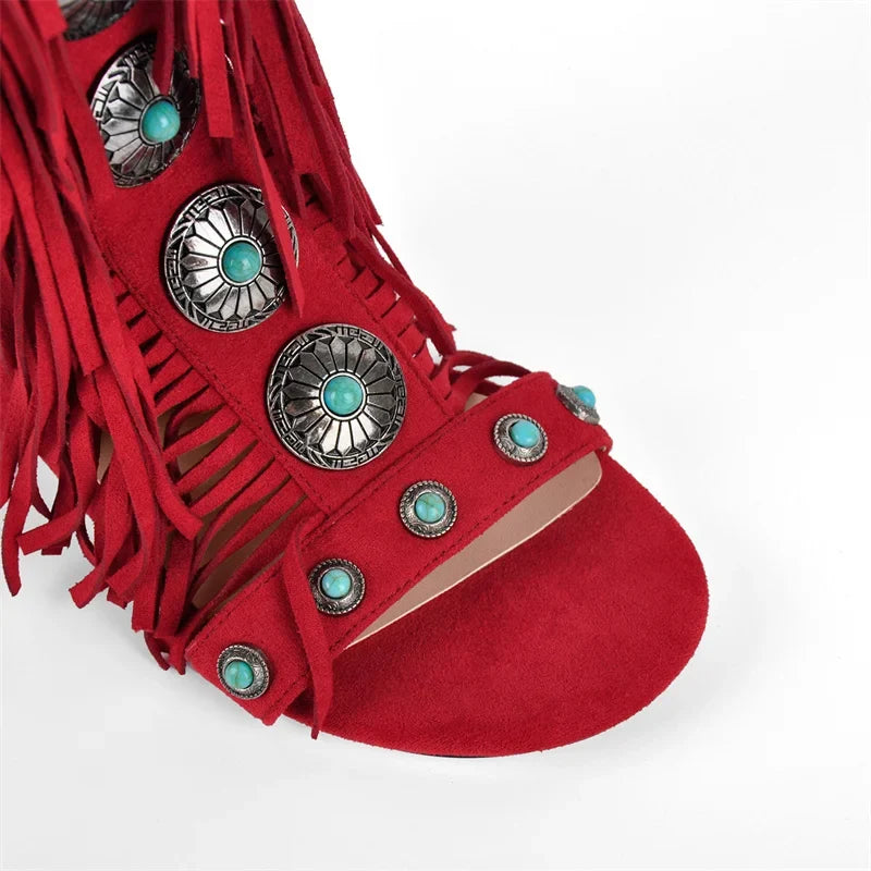TerraVey | Avelari Knöchelhohe Fransen-Sandalen