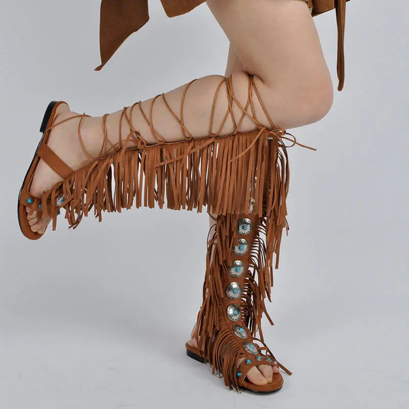 TerraVey | Avelari Knöchelhohe Fransen-Sandalen