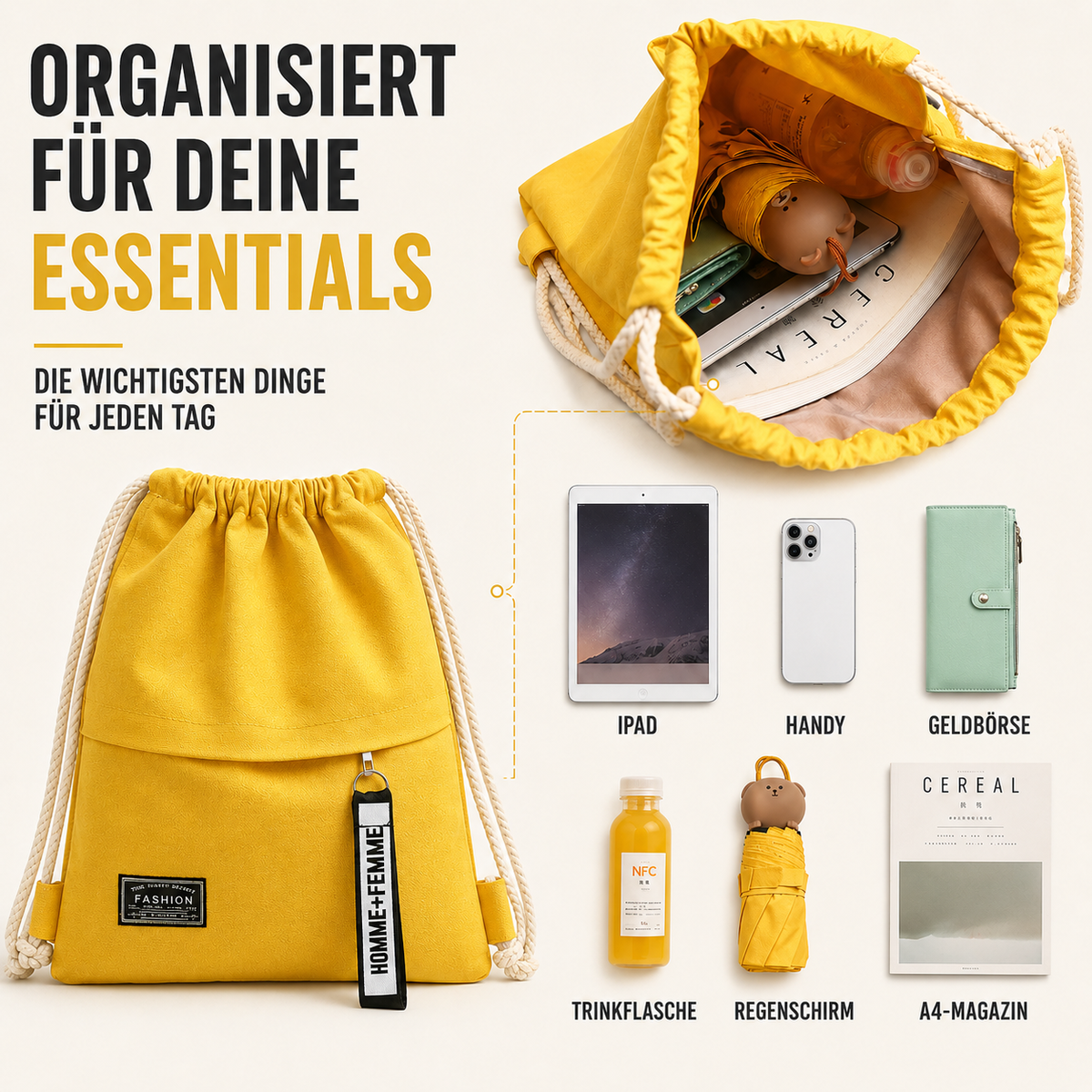 TerraVey | Linenovo Weiches Leinen-Zugbeutel-Rucksack