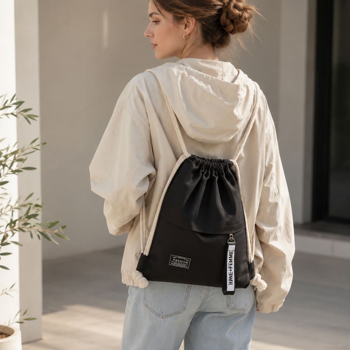 TerraVey | Linenovo Weiches Leinen-Zugbeutel-Rucksack