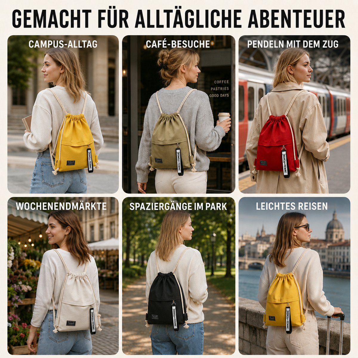 TerraVey | Linenovo Weiches Leinen-Zugbeutel-Rucksack
