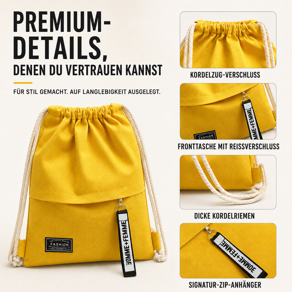 TerraVey | Linenovo Weiches Leinen-Zugbeutel-Rucksack