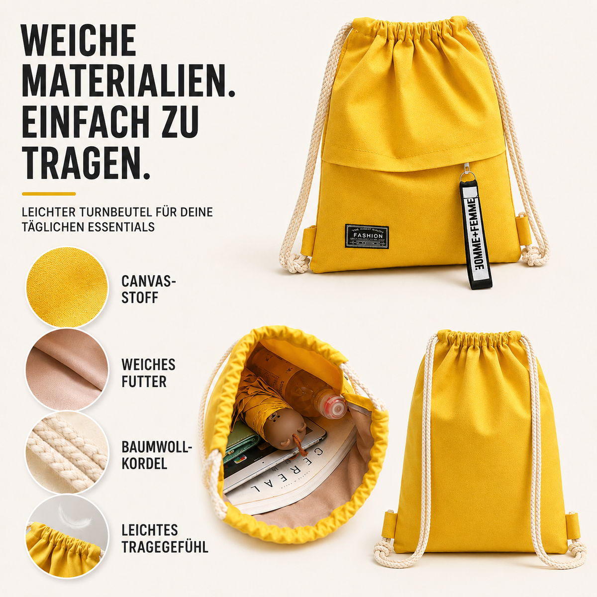 TerraVey | Linenovo Weiches Leinen-Zugbeutel-Rucksack