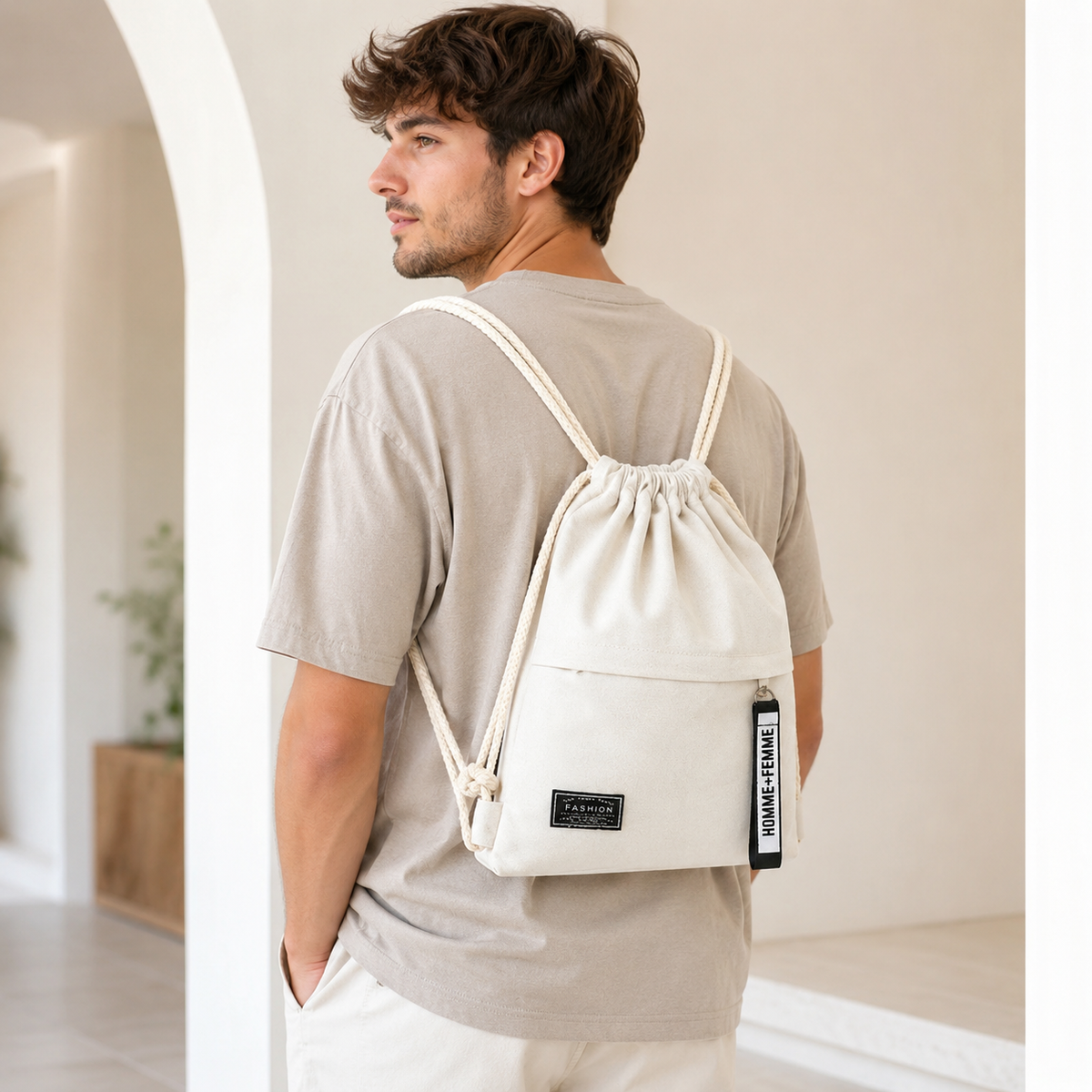 TerraVey | Linenovo Weiches Leinen-Zugbeutel-Rucksack
