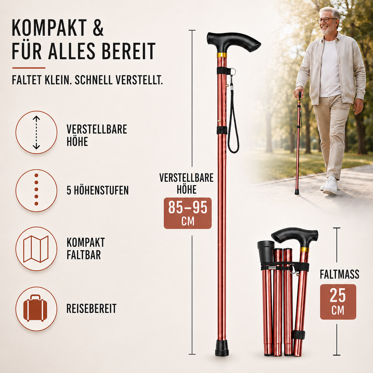 TerraVey | StrideFold Teleskop-Wanderstock klappbar