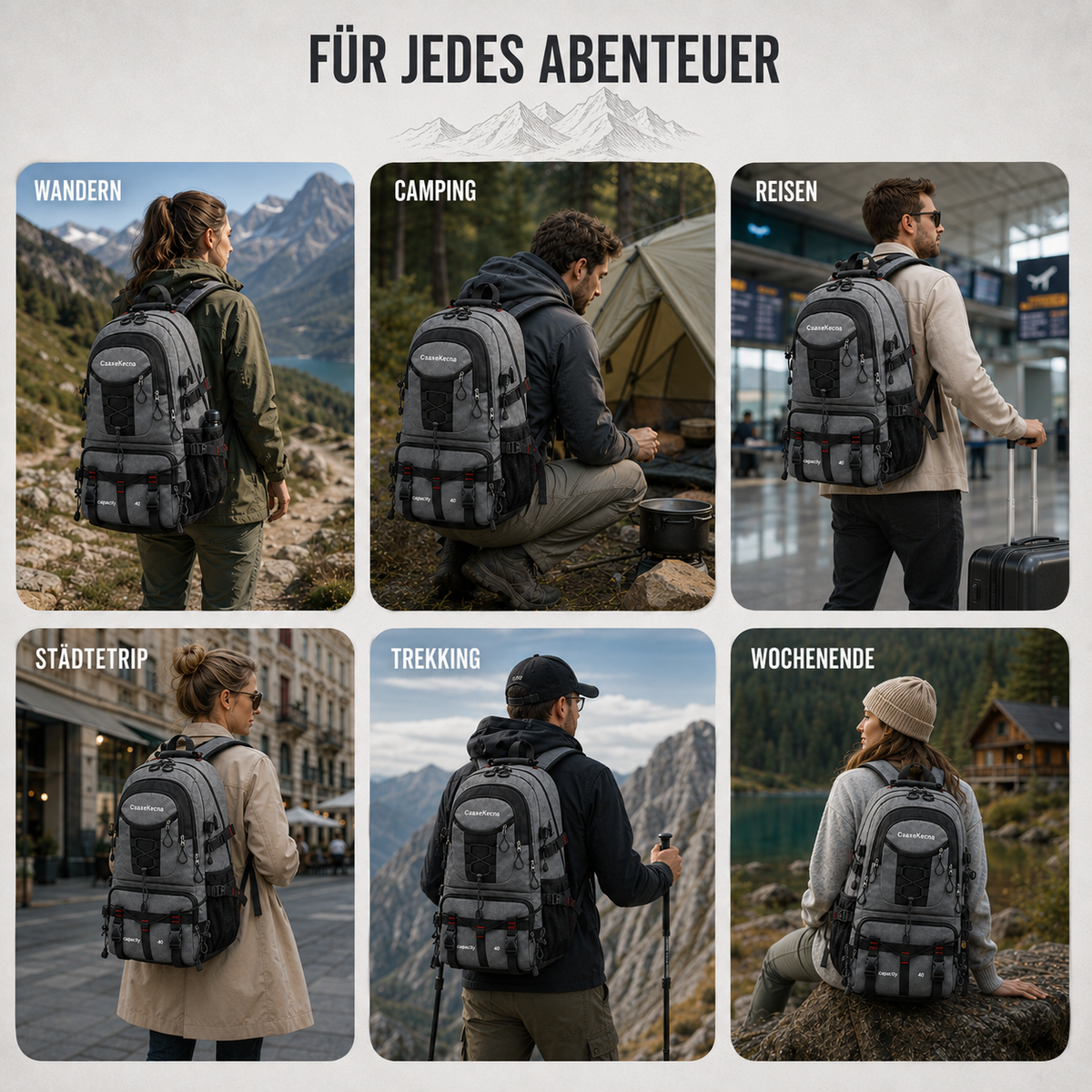 Wanderrucksack 40L mit USB-Anschluss – BergTrail Pro