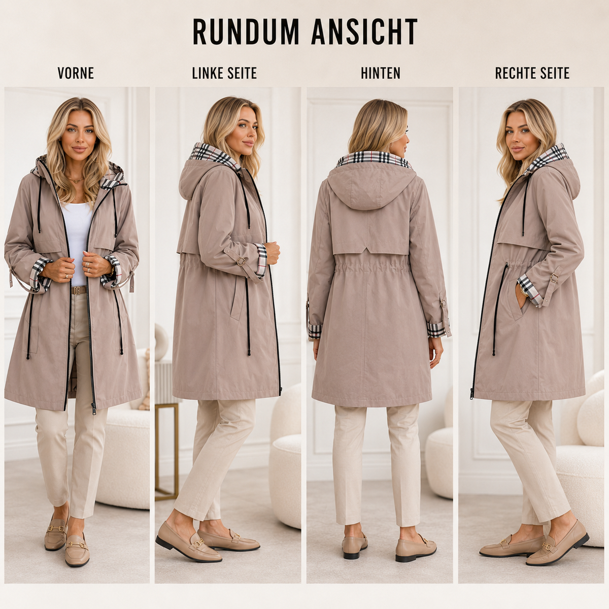 Wasser- und winddichter Damenmantel mit Kapuze – Nordlyn Zip Coat